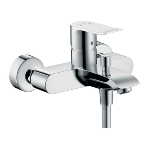 Hansgrohe Wannenarmatur Metris, 31480000, Aufputz Einhebel-Wannenmischer, mit Schalldämpfer, Keramikmischsystem, Temperaturbegrenzung, QuickClean, für 2 Verbraucher, Chrom, 09737 6
