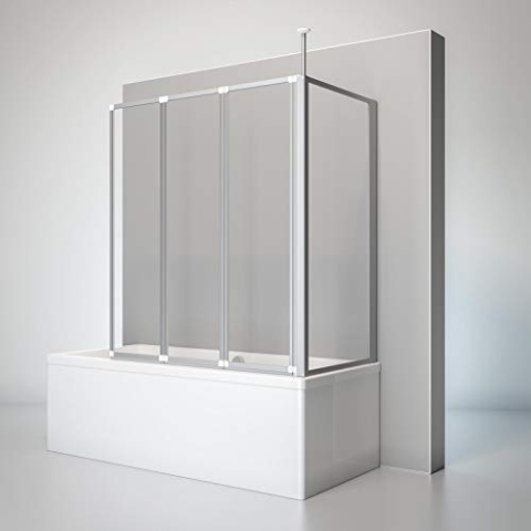 Schulte D1603 01 50 Duschwand Well mit Seitenwand, 129 x 140 x 75 cm, 3-teilig faltbar, 3 mm Sicherheitsglas Klar hell, alunatur, Duschabtrennung für Wanne