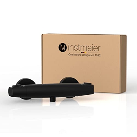 instmaier T1 | Duscharmatur schwarz mit Thermostat | Duschthermostat für Badewanne und Dusche | Wannenarmatur mit Wassersparfunktion | Thermostat Duscharmatur aus Messing | Black | Einfache Montage