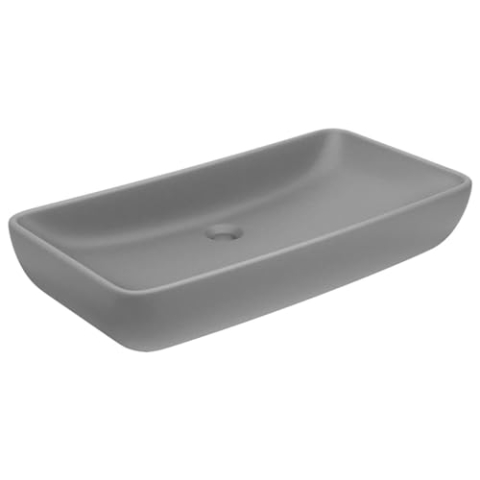vidaXL Luxus Waschbecken Rechteckig Waschtisch Aufsatzwaschbecken Waschplatz Handwaschbecken Aufsatzwaschtisch Matt Hellgrau 71x38cm Keramik