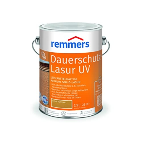 Remmers Dauerschutz-Lasur UV eiche rustikal, 2,5 Liter, Dekorative Medium-Solid-Lasur für Außen, auch für helle Farbtöne und farblos UV+, wetterbeständig