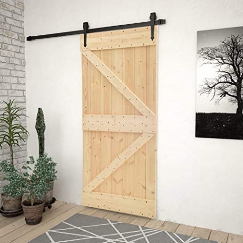 vidaXL Kiefernholz Massiv Schiebetür mit Beschlag Schiebetürsystem Holztür Schiebetürbeschlag Holzschiebetür Tür Laufschiene 80x210cm