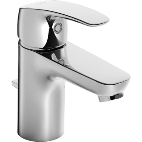 Hansa 45042283 Einhebelmischer/Waschtischbatterie HANSAPINTO DN15 | + Ablaufgarnitur (Metall) und Zugbetätigung, konstante Durchflussleistung | 6 l/min, Ausladung 107 mm