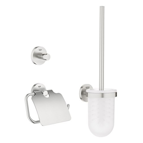 GROHE Essentials Bad-Accessoires (WC-Set 3 in 1, supersteel, Material: Glas/Metall) 40407DC1