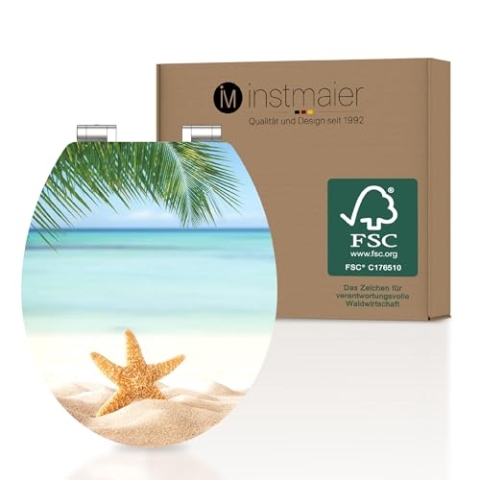 instmaier WC Sitz mit Motiv | Seestern am Strand | Toilettensitz mit Absenkautomatik | Klodeckel aus MDF-Holz | geprüft nachhaltig mit FSC-Zertifizierung | Pflegeleichte Toilettenbrille