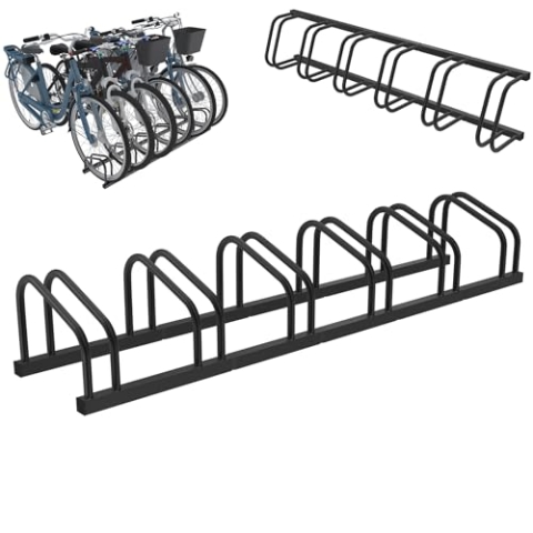 XMTECH Fahrradständer Boden für 6 Fahrräder mit 30-60 mm Reifenbreiten, Fahrradhalter Aufstellständer Radständer, Metall, Garage, Fahrrad-Aufstellständer, Schwarz
