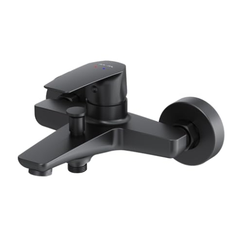 Badewannenarmatur Schwarz Matt mit Auslauf, Mischbatterie Badewanne, Brausebatterie Wanne, Einhand-Wannenbatterie für Badewanne und Dusche, Badezimmer Armatur, AM.PM GEM FGA10022
