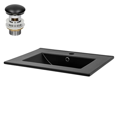 ML-Design Waschbecken aus Keramik in Schwarz matt 61,5x17,5x47 cm Eckig mit Ablaufgarnitur, Einbauwaschbecken mit Hahnloch und Überlauf, Aufsatzwaschbecken Einbauwaschtisch Waschschale Handwaschbecken