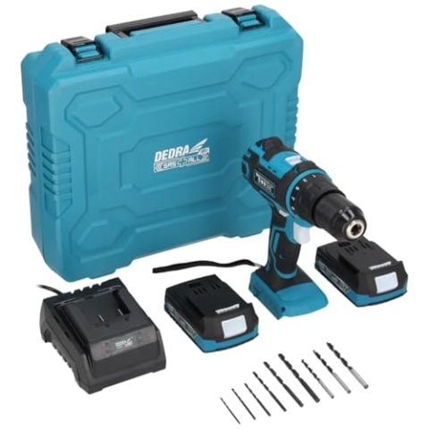 Werkzeugset im Koffer DEDRA DED7030A02,18V Schraubendreher 50 Nm, bis zu 1750 U/min, 19 Modi, zwei 2Ah Akkus, Ladegerät mit LED-licht, Zubehör 9tlg. Professionelles mobiles set für Holz und Metall