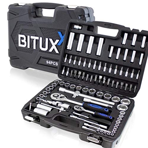 BITUXX 94 teiliges Steckschlüsselset Werkzeug Ratschenkasten Knarrenkasten Nusskasten mit Koffer Stecknüsse Ratsche Bits 6-Kant-Schlüssel Quergriff Torx