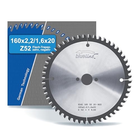 blueline by AKE Kreissägeblatt | 160x20 Z52 Flach-Trapezzahn negativ, Hartmetall | sehr fein | für Holzwerkstoff, Kunststoff, Laminat, Aluminium | auf Handkreissäge, Tischkreissäge - für Festool