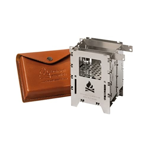 BUSHBOX LF TITANIUM PREMIUM SET Outdoor-Kocher | Hobo-Kocher | Camping | Holz | Gas | Spiritus | Faltbar | Kompakt | Mit Zubehör | Titan | Universalrost LF | Ledertasche |