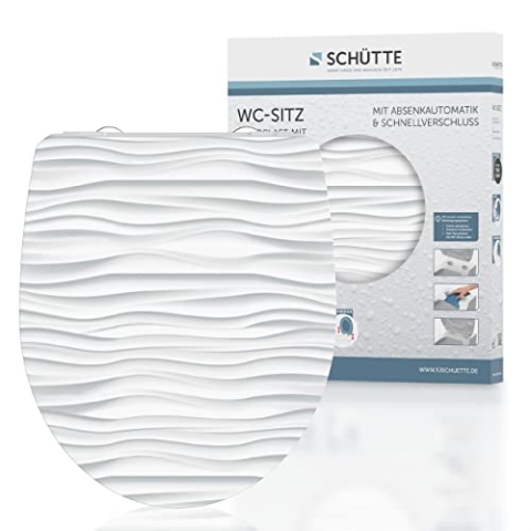 SCHÜTTE WC-Sitz WAVE mit Absenkautomatik und Schnellverschluss aus Duroplast, Toilettendeckel mit 175kg Belastbarkeit, Toilettensitz mit Brille, Klodeckel für WC, Klobrille mit Motiv