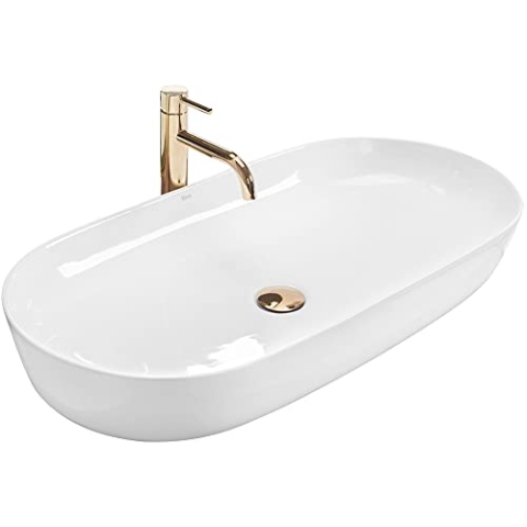Rea Waschbecken Waschtisch Aufsatzwaschbecken Design Keramik Hochglanz Handwaschbecken Aufsatz Waschschale Weiß Oval 40x80