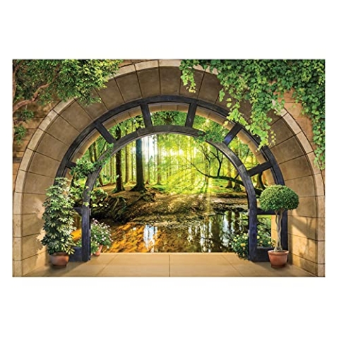 WallArena - Vlies Fototapete Wald Bach Fenster mit Aussicht Natur Ausblick 368x254 cm - Fototapeten - Tapeten - für Wohnzimmer Schlafzimmer - Vliestapete Wandtapete Tapete 3D Effekt- inkl. Kleister
