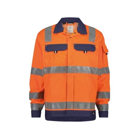 DASSY® Dusseldorf Warnschutz Arbeitsjacke - Größe M - NEONORANGE/DUNKELBLAU
