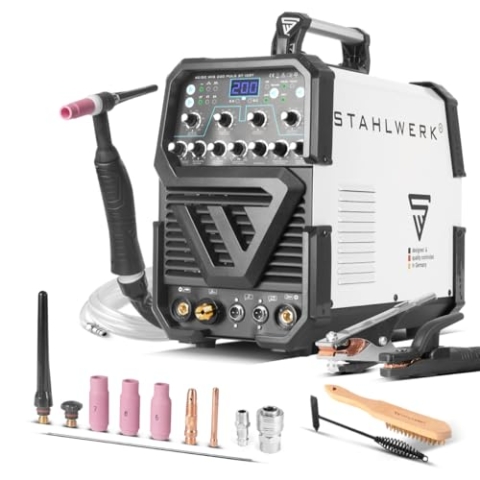 STAHLWERK Schweißgerät AC/DC WIG 200 Puls ST – WIG MMA, mit 200A, HF-Zündung, Pulsfunktion, ideal für Aluminium & Dünnblech, inkl. WP-26F Flexkopf-Brenner, leichte & kompakte Bauweise