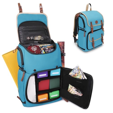 ENHANCE Designer Edition Sammelkarten-Rucksack in voller Größe – MTG-Decktasche, Platz für Kartenordner, TCG-Deckbox-Aufbewahrung – kompatibel mit Magic The Gathering, (Canvas-Look – Blau)
