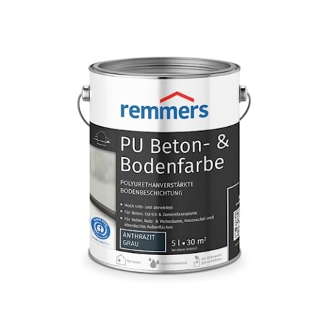 Remmers PU Beton- und Bodenfarbe, anthrazit, seidenmatt, 5 Liter, Betonfarbe, für Beton/Estrich/Zementfaserplatten, belastbar und chemikalienbeständig