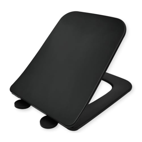 LAVITA PRAIA BLACK Antibakterielle Duroplast WC-Sitz mit Absenkautomatik und Schnellverschluss | Passend für LAVITA PRAIA BLACK Wand WC | Schwarz