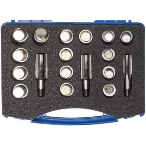 SW-Stahl 03020L Reparatursortiment, inkl. Feingewindebohrer M15 M17 x 1,5 | M20 x 1,5 mm, je 5 Ölablassschrauben mit Aludichtring, 18-teilig