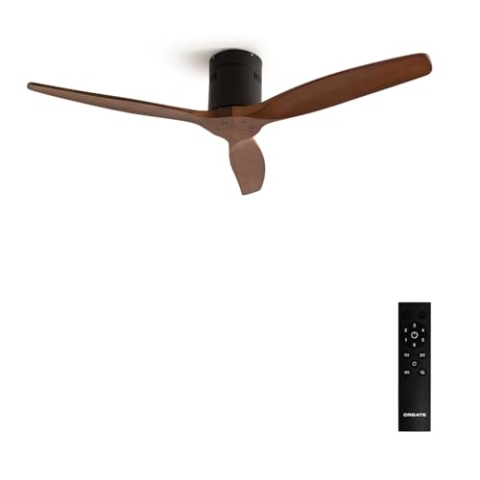 CREATE / WINDCALM/Deckenventilator Schwarz Dunkelholzflügel mit Fernbedienung / 40W, Leise, Ø132cm, ABS, 6 Geschwindigkeiten, Timer von 1 bis 4 Std., DC-Motor, Sommer-Winterbetrieb