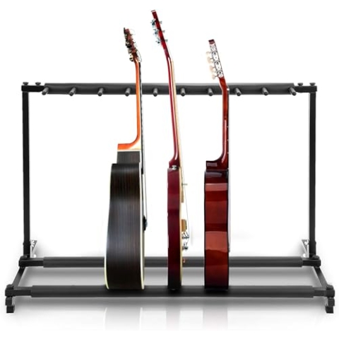 Pyle Gitarrenständer- Guitar Stand, 9-Space Faltbarer Gitarrenständer Mehrfach, Bass ständer, für Akustikgitarre, E- Gitarre & Gitarrentasche, Tragbarer Gitarrenstaender mit Schaumstoffpolsterung