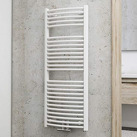 Schulte Bad-Heizkörper München Rund, 121 x 50 cm, 612 Watt Leistung, Mittelanschluss, alpin-weiß, Heizkörper für Zweirohr-Systeme