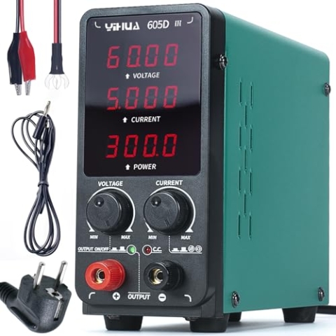 YIHUA 605D-III DC Labor Netzteil 60 V 5A Regelbar Bench DC Labornetzgerät Regelbar mit Krokodilklemmen, automatischer CC/CV-Modus für Elektronik, Reparatur, Galvanik, Ingenieurausbildung