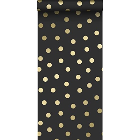 Origin Tapete Punkte Schwarz und Gold 53 cm x 10.05 m