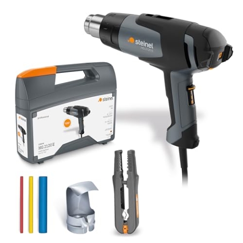 Steinel Heißluftgebläse HG 2120 E Elektriker-Set, 2200 W, Heißluftpistole 80-630°C inkl. Entmanteler, Düse, Schrumpfschläuche