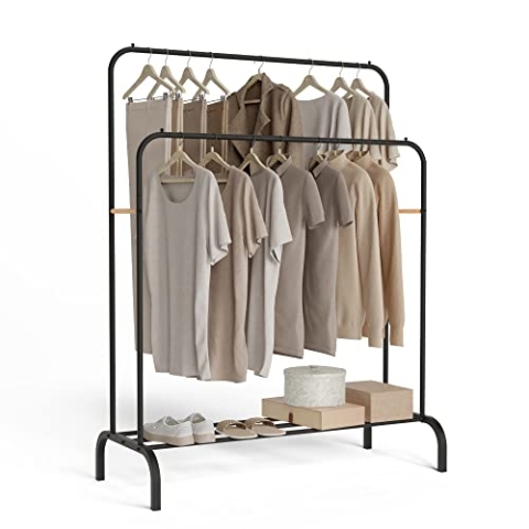 Newlux - Kleiderständer Metall bis 30 kg, Hangy Duo 30 mit doppelter Höhe. Kleiderständer aus Metall mit hoher Stabilität | einfache Montage | kratzfester Boden (115 x 50 x 150 cm) | Schwarz
