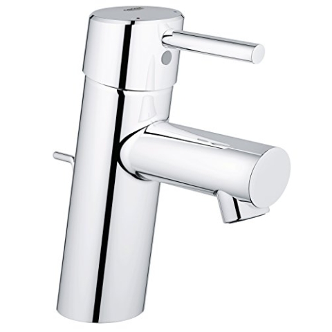 GROHE Concetto, Waschtischarmatur, wassersparend (Wasserhahn für das Bad, mit Zugstangen-Ablauf, 16cm hoch, langlebige Oberfläche, einfache Installation am Waschbecken), chrom, 32204001