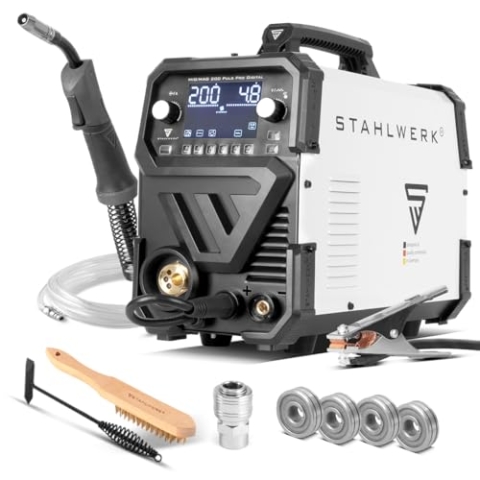 STAHLWERK Schweißgerät Kombi MIG MAG 200 Spot Puls Pro - digital, 200A IGBT Inverter, Fülldraht, FLUX, Lift-TIG, MMA, MIG-Puls für Aluminium, modernste Transistoren-Technologie