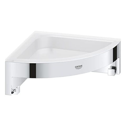 GROHE Start Cube, Eck-Seifenschale für die Dusche oder Badewanne, ohne Bohren (zum Kleben oder Bohren, inkl. Schrauben & Dübel, ohne Kleber, verdeckte Befestigung, langlebig), eckig, chrom, 41106000