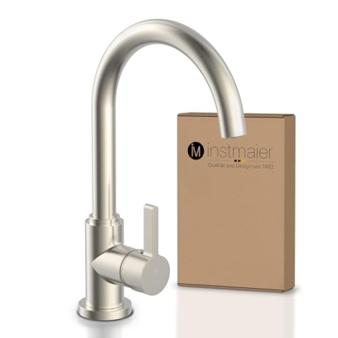 instmaier K3 Küchenarmatur | Wasserhahn Küche Edelstahl | Spültischarmatur mit hohem Auslauf | Armatur für Küchenspüle | Einhebelmischer | Mischbatterie 360° schwenkbar