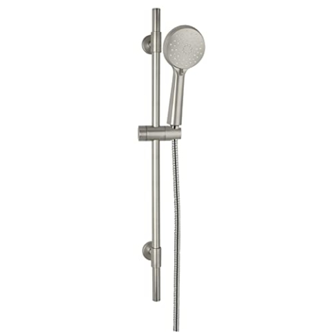 WENKO Brauseset Young, Duschkopf mit 3 Funktionen, Durchlauferhitzer geeignet, Universalanschluss ½“, Duschstange 66 cm, Duschschlauch 150 cm, Silber matt