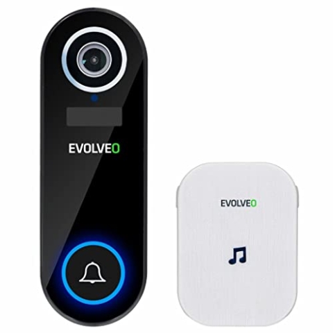 EVOLVEO Ringo DB2 Kabellose Smart-Video-Türklingel + Türklingel mit Bewegungserkennung, Nachtsicht, IP65 wasserdichtes Außengerät, MicroSD-Kartensteckplatz, Blickwinkel der Kamera 130°