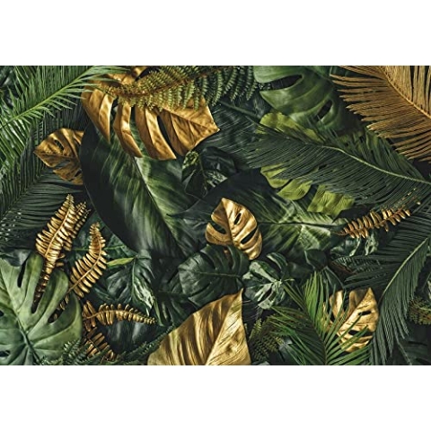 WallArena - Vlies Fototapete Blätter grün gold Monstera Pflanzen Natur 460x300 cm - Fototapeten - Tapeten - für Wohnzimmer Schlafzimmer - Vliestapete Wandtapete Tapete 3D Effekt- inkl. Kleister