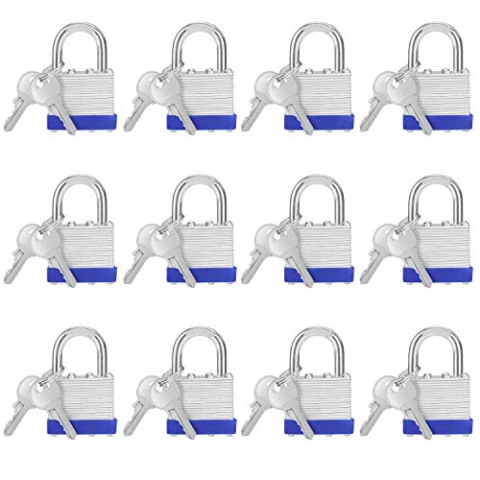 Belle Vous Stahl Vorhängeschloss Set Laminiert, Vorhänge Schloss mit 2 Schlüssel (12Stk) – 6mm Bügel 6,4x4,2x2,4cm Sicherheitsschloss Vorhängeschloss Wetterfest Innen/Außen Spindschloss mit Schlüssel