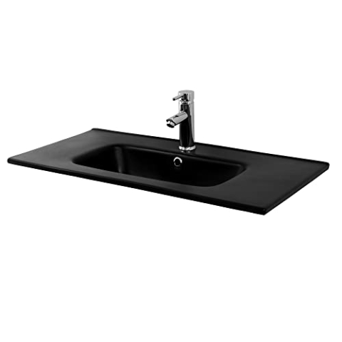 ML-Design Waschbecken aus Keramik Schwarz matt 81x16,5x46 cm Eckig, Einbauwaschbecken mit Hahnloch und Überlauf, Aufsatzwaschbecken Einbauwaschtisch Waschschale Handwaschbecken, für das Badezimmer