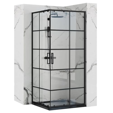 Rea CONCEPT SCHWARZ Duschkabine 80X80x190 cm Transparentes gehärtetes Sicherheitsglas 5 mm (Schwarz) Ohne Duschwanne