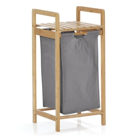 Lumaland Wäschekorb Bambus mit ausziehbarem Wäschesack | Pflegeleichtes Material, unempfindlich gegen Nässe und leicht abwischbar | 73H x 33B x 33L cm