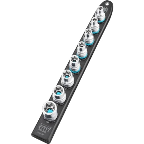 HAZET Smart-Rail 900E-SR/8 I magnetische Unterseite mit 8 Steckplätzen, Antrieb: Vierkant 12,5 mm (1/2 Zoll), Abtrieb: Außen TORX Profil I flexible Kunststoff-Steckleiste für Steckschlüssel