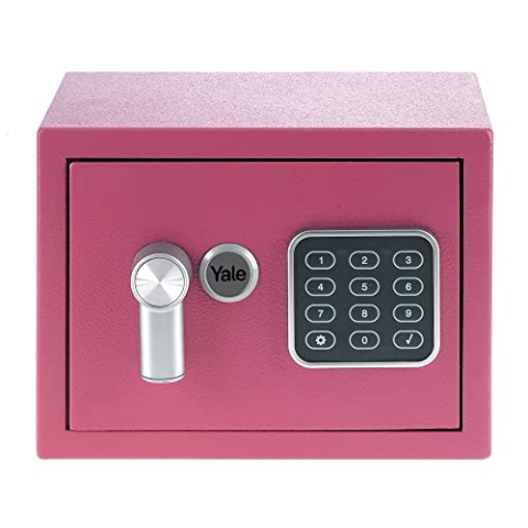 Yale Coffre-Fort Acier Rose à sceller ou Poser - Compact 3.8L - Serrure Electronique Code 3 à 8 Chiffres 17x23x17cm YSV/170/DB2/P