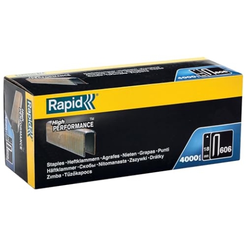 Rapid Tackerklammern Typ 606, 18mm Klammern, 4.000 Stk. Großpackung, Schmalrückenklammern für Holz mit geharzte Oberfläche