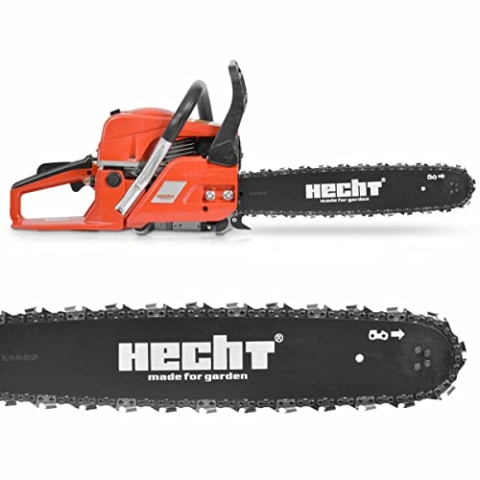 HECHT Kettensäge Benzin, Benzin Motorsäge 50cm ³ Hubraum – 40cm Schwert – Rückschlagbremse – Kettenschmierung – 20,8 m/s Schnittgeschwindigkeit – Motorkettensäge zum Sägen von Holz in Garten und Forst