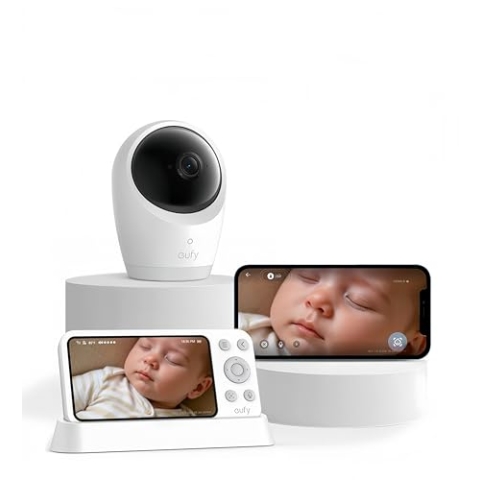 eufy Babyphone mit Kamera E21, 4K UHD, 5-Zoll-Display (720p), Hybrid-WLAN/Offline-Modus, Steuerung per App & Monitor, Schwenk- & Neigefunktion, 8-Fach Zoom, tragbare Kamera mit Akku