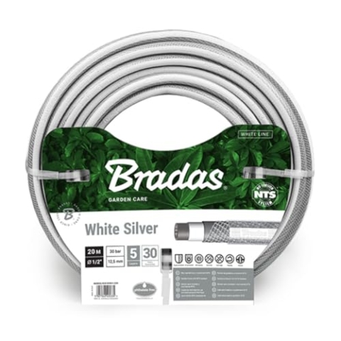 BRADAS Gartenschlauch 1/2" 50m NTS knickfest verdrehungsfest Wasserschlauch White Silver WWS1/250 5359