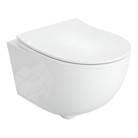 LAVITA Wand-WC Brava Hänge Toilette WC Sitz Toilettendeckel mit Absenkautomatik & Metallscharniere Toiletten Spülrandlos Hängend Toilettenbecken 360x480x375 mm Weißer Glanz